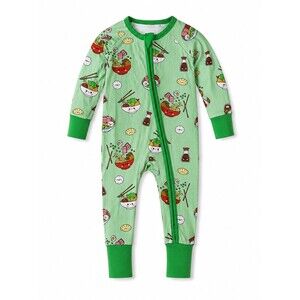 Kiki + Lulu Bamboo Ramen Print Footie Pajamas Green 0-3M Cozy Cute Foodcore